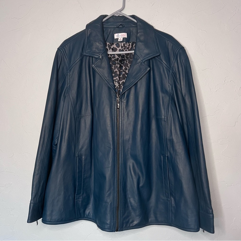 D&Co blue leather jacket blazer